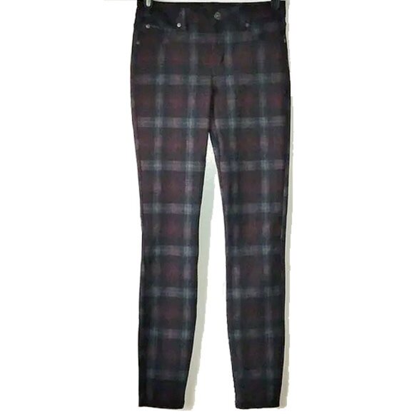 NWOT Numero Mid Rise Plaid Skinny Jeans 27 Black Burgundy Gray - Picture 2 of 10
